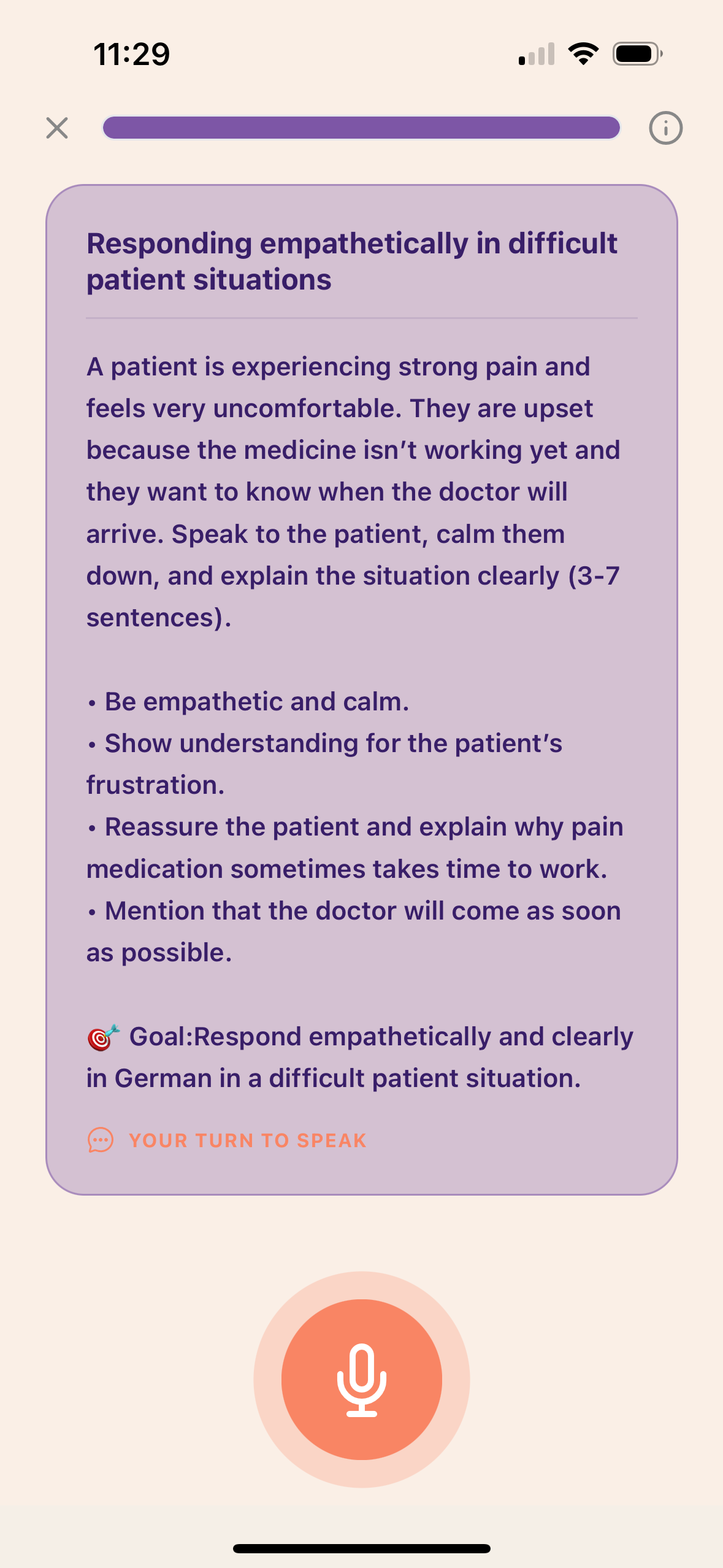 Fluedy-App: Lektionsansicht für German for Physiotherapy