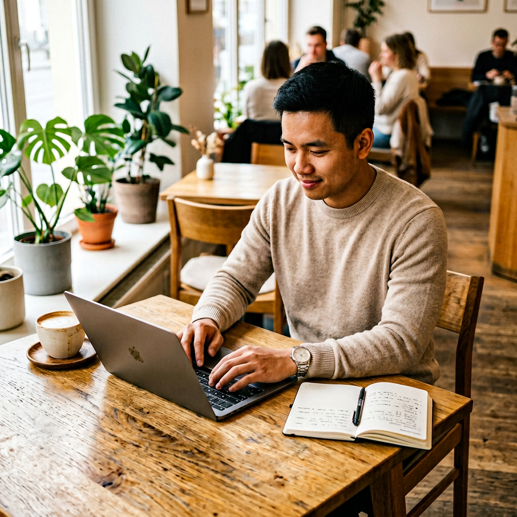 Lernender lernt Deutsch am Laptop