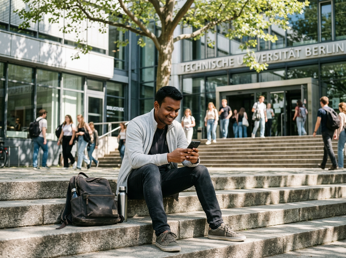 Auszubildender lernt Deutsch mit Fluedy